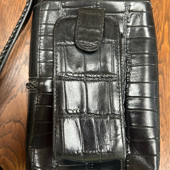 MC Marc Chantal Tooled Embossed Leather Crossbody Handbag Boho Bag. Black/silver - Picture 9 of 10